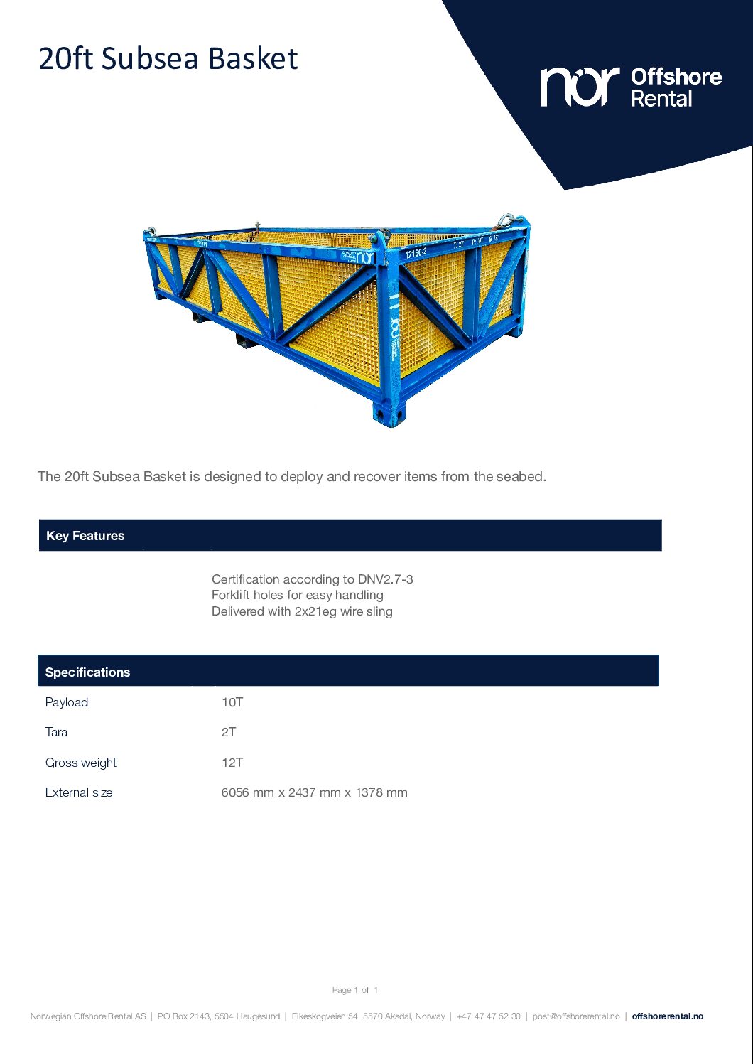 NOR DS 20ft Subsea Basket 090523 Norwegian Offshore Rental