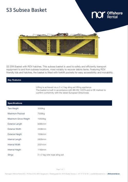 Nor Ds S Subsea Basket Norwegian Offshore Rental