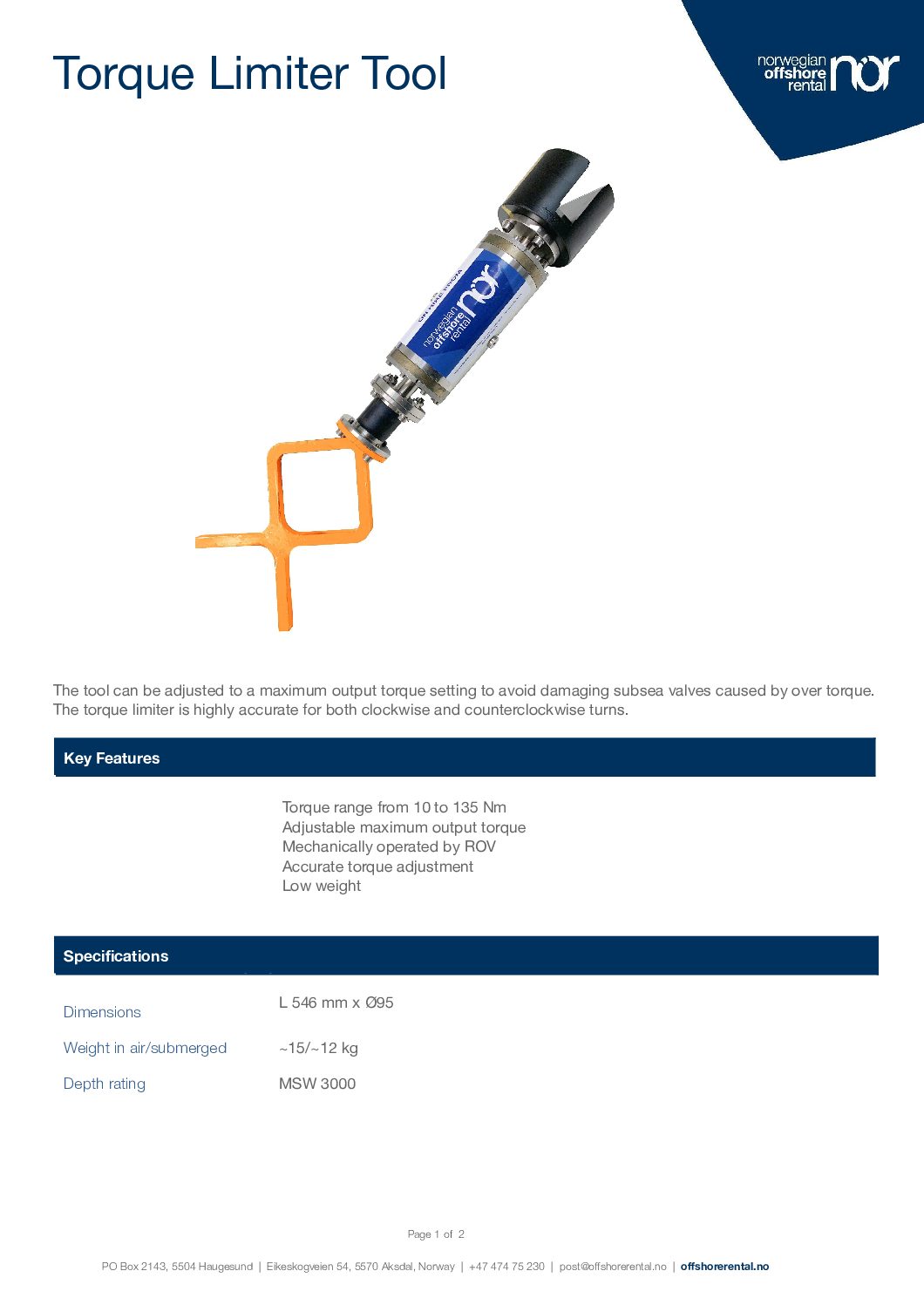 NORDSTorqueLimiterTool190123.docx Norwegian Offshore Rental
